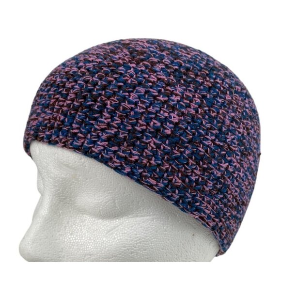 Adult Handmade Crochet Purple Blue Multicolor Skull Cap Beanie Hat - Picture 3 of 8